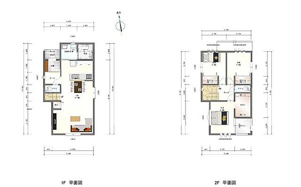 【建物プラン例】3LDK1階床面積:48.02m22階床面積:43.06m2建築面積:49.68m2延べ床面積:91.08m2