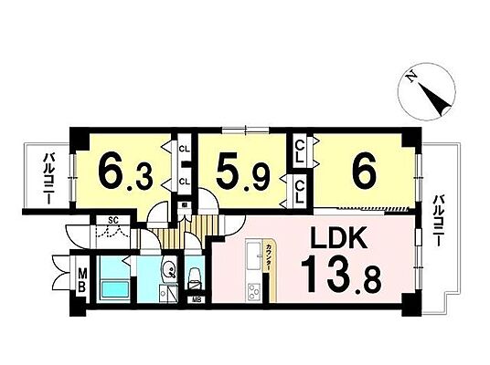 間取り グランドメゾン四日市 6階/-