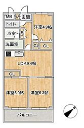 パルクメゾン千舟公園 3LDKの間取図画像