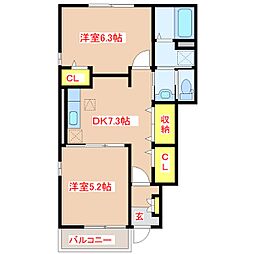 グランツレジデンスB 2DKの間取図画像
