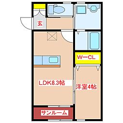 KREO 1LDKの間取図画像