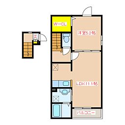 ラッキー3 1LDKの間取図画像