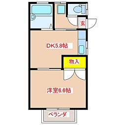 ラ・グランブルーB棟 1DKの間取図画像