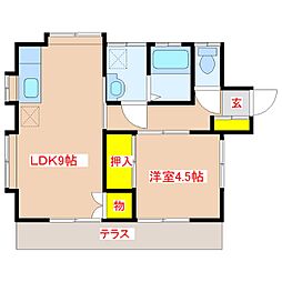 上川内町貸家　2号棟 1階1LDKの間取り