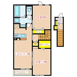 セレーノサンドウII 2階2LDKの間取り