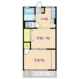 木犀アパート 2Kの間取図画像