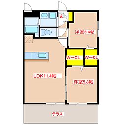 ライズカーサ 2LDKの間取図画像