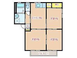 バリュージュ亀山A 3DKの間取図画像