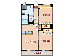 ベルビューMOMO 2LDKの間取図画像