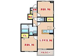 springK1 2LDKの間取図画像