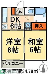 ドルフ古千谷1番館 2DKの間取図画像
