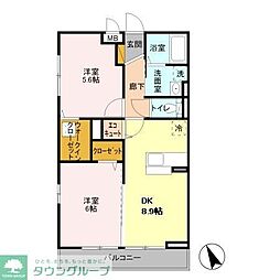 サニークロスZ 2DKの間取図画像