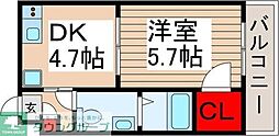 GARNPASEO六町 1DKの間取図画像