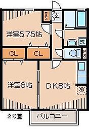 シャルマンヴィラ 2DKの間取図画像