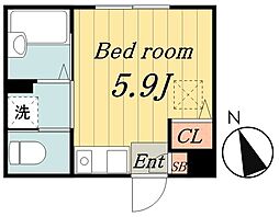 デュオメゾン千住仲町 2階ワンルームの間取り