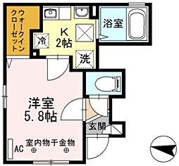 アジュール 1階1Kの間取り