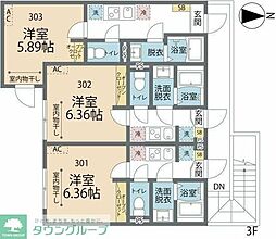 カインドネス亀有II 3階1Kの間取り