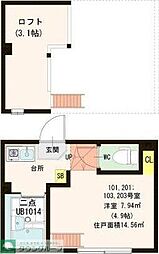 コーポRiN 1階ワンルームの間取り