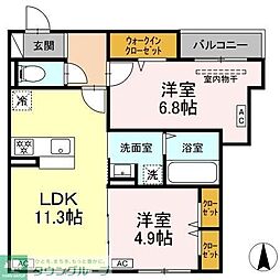 セレスティア扇V 2階2LDKの間取り