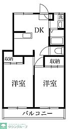 山一鹿浜マンション 3階2DKの間取り