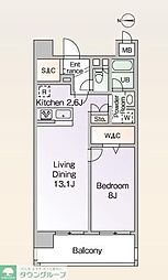 ロイヤルパークス新田 5階1LDKの間取り