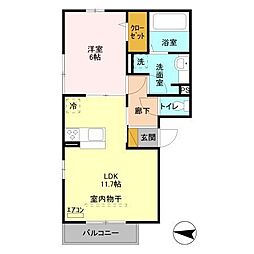 グランディール 2階1LDKの間取り