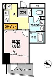 ロイヤルKJ 13階1Kの間取り