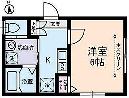 グランドール足立 2階1Kの間取り
