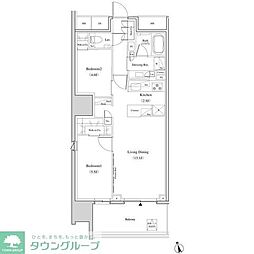 ザ・パークハビオ北千住 5階2LDKの間取り