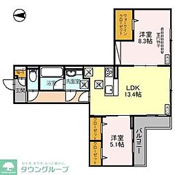 アニヴェルセル 3階2LDKの間取り
