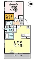 セジュール保塚B 2階1LDKの間取り