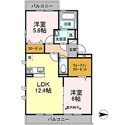 プランドールＢ 3階2LDKの間取り