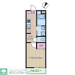 グランリヴィエール 2階1Kの間取り