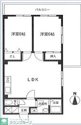 竹の塚ローヤルコーポ 2階2LDKの間取り