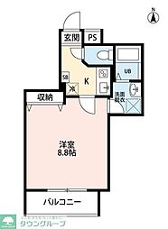 ガーデンフォレスト親水公園 2階1Kの間取り