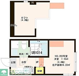 スカイパークテラス 1階1Kの間取り