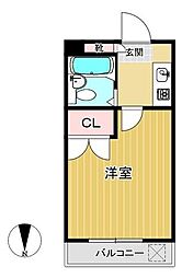 シャルマン谷塚南 2階1Kの間取り