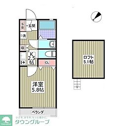 アーバングレース参番館 2階1Kの間取り