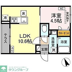 セレスティア皿沼 1階1LDKの間取り