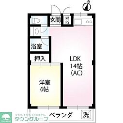 キャッスルハイム 1階1LDKの間取り