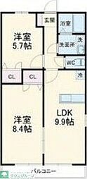 レトアアウラガーデンA棟 2LDKの間取図画像