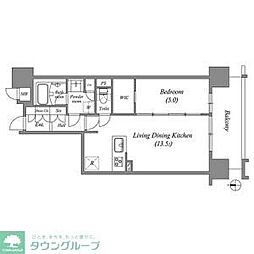 名古屋市営東山線 亀島駅 徒歩5分の賃貸マンション 15階1LDKの間取り