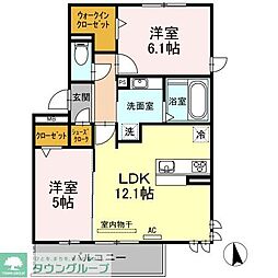 ラルジュ高峯A 2LDKの間取図画像