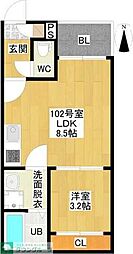 名古屋市営東山線 岩塚駅 徒歩6分の賃貸アパート 1階1LDKの間取り