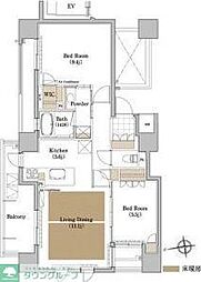 名古屋市営桜通線 御器所駅 徒歩4分の賃貸マンション 14階2LDKの間取り