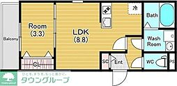 名古屋臨海高速あおなみ線 中島駅 徒歩14分の賃貸アパート 3階1LDKの間取り