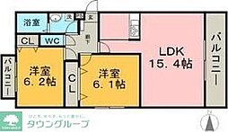 名古屋市営名城線 熱田神宮伝馬町駅 徒歩14分の賃貸マンション 2階2LDKの間取り