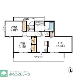 名鉄名古屋本線 新木曽川駅 徒歩4分の賃貸マンション 1階2LDKの間取り