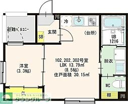 名鉄常滑線 豊田本町駅 徒歩4分の賃貸アパート 3階1LDKの間取り