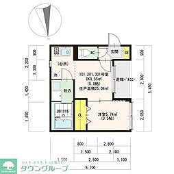 名古屋臨海高速あおなみ線 ささしまライブ駅 徒歩8分の賃貸アパート 2階1DKの間取り